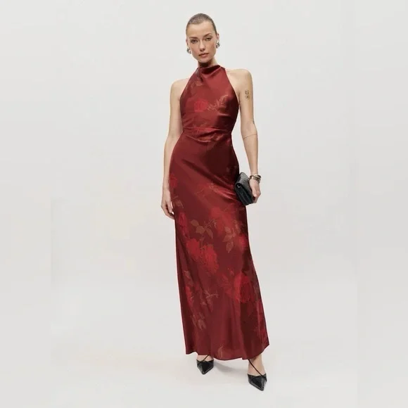 Reformation Anaiis Silk Dress - Red Reformation Anaiis Silk Dress - Red
